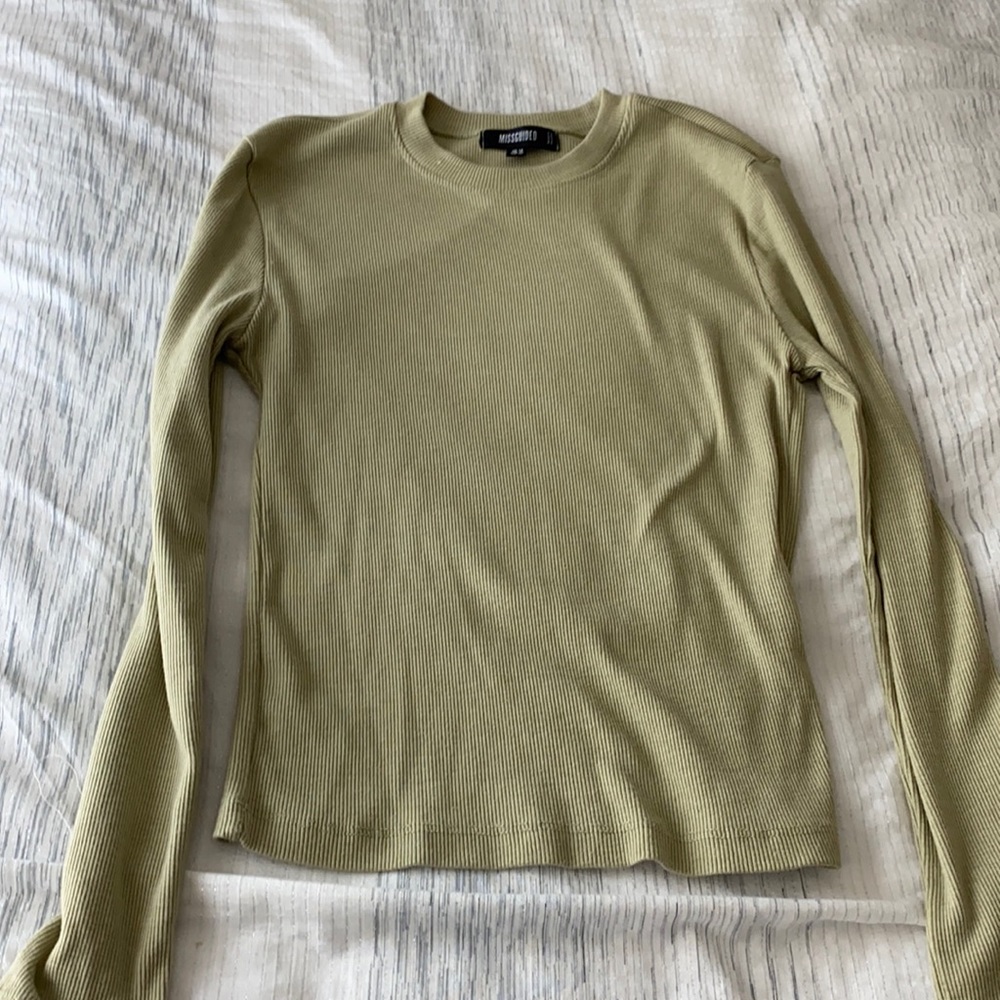 Missguided Sage Ribbed Long Sleeve Too